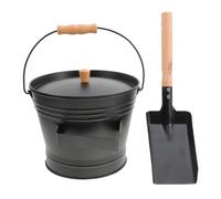 Bidone per Cenere e Pala da Stufa in Acciaio Inox Nero con Coperchio | Caminetti e'aperto, Scomparto Integrato per Accessori, Manico in Legno, Aspetto Ordinato