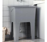 Bidone per il Bucato Autoportante in Resina, con Troppopieno, Asse da Bucato e Portasapone, Lavello da Cucina, Lavandino Cucina Multifunzione, Adatto per Interni ed Esterni, Grigio, 59x41x75 cm