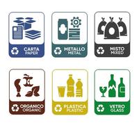 Bidone per la raccolta differenziata grande 240 lt condominio hotel ristoranti certificato UNI EN 840 per rifiuti e riciclo (KIT 6 ETICHETTE 16X11)