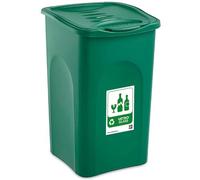 Bidone verde 50LT con Coperchio + etichetta vetro per la Raccolta Differenziata Pattumiera Cestino contenitore Multiuso Made in Italy da interno o esterno casa giardino terrazzo locali commerciali
