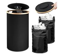 Bidoni Differenziata da Interno 100L, Raccolta Differenziata con Coperchio a 2 Strati e 2 Sacchetti, Contenitori Raccolta Differenziata Grande, Bidoni Spazzatura per Vetro Riciclaggio Rifiuti, Nero