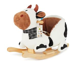Bieco 74000357 - Peluche a Dondolo Mucca Animale, Bianco con Macchie Nere, Circa 68 x 35 x 54 cm
