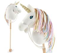 BIECO Cavallo con Bastone Unicorno Rainbow | Hobby Horse Cavalli | Cavallo a Rotelle Legno | Giochi Cavalcabili Bastone | Peluche per Bambini