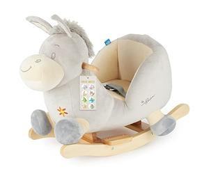 Bieco Peluche a dondolo asino Fips, 60 cm, per bambini, con cintura di sicurezza, altalena a partire dai 9 mesi, in legno