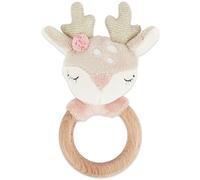 Bieco Sonaglio ad anello per neonati | Cervo Ø 10 cm | Lunghezza 17 cm | Sonaglio giocattolo con anello in legno | Giocattoli sensoriali | Giocattoli per bambini 0-6 mesi | Sonaglio in tessuto |