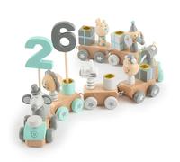 Bieco - Trenino di compleanno in legno, stile scandinavo, 0 - 99 anni, trenino in legno con numeri, 31 pezzi, lunghezza circa 48 cm, candele di compleanno, treno in legno per bambini, treno dib compleanno in legno con numeri