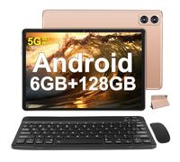 Biegedy Tablet 10 pollici Android Tablet PC 6GB RAM + 128GB ROM + TF 512GB Octa-Core 2.0 GHz, 8000mAh | 5G WiFi | Bluetooth5.0| 1280 * 800 Pixel | 5MP+13MP, Tablet con tastiera e mouse Oro