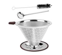 Bieiyhe Filtro da Caffè Permanente in Acciaio Inox, Filtro Caffe Americano Riutilizzabile, Dripper Caffe, Gocciolatore Caffè, Filtro Caffettiera,Filtro Caffè Contagocce con Pennello Pulito e Cucchiaio
