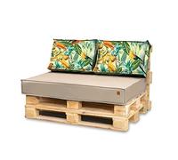 Bielik Cuscini per Pallet 120x80 Set per Divano Pallet, Impermeabili Cuscino Pallet Prodotto nell'UE, Cuscini da Giardino Set è composto da 3 pezzi:120x80cm + 2x60x40cm, Beige Chiaro + Pappagalli