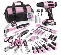 Bielmeier Rosa 236pcs 20V 2000mAh Cordless Trapano Elettrico Tool Kit Home Basic Tool Set con 12 Pollici Rosa Tool Bag, Trapano Elettrico Set