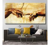 BIEMBI Quadro su tela Creazione di Adamo! Mano di Dio! Quadri religiosi classici da parete per soggiorno Stampe su tela famose 70x140 cm senza cornice