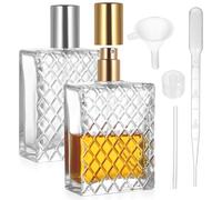 BieMian 2 atomizzatori per profumo in vetro ricaricabili, 100 ml, vuoti, trasparenti, ricaricabili, da viaggio, portatili, per donne e uomini, con imbuto, contagocce, spremere