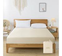 bienDo Lenzuolo 200x200 con Angoli, bambù-Seta Vegana, Fresche Refrigerante Estive, Bamboo Bed Sheet, Altezza Fino a 35cm, Più Morbido del Lenzuola Euro King in Cotone Egiziano-Beige