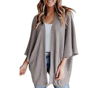 Bienwwow Cardigan da donna leggero estivo casual aperto davanti cardigan a nido d'ape maglia a 3/4 manica a pipistrello cardigan moda sciolto tinta unita spiaggia copertura, grigio, L