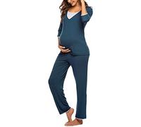 Bienwwow - Pigiama da donna per maternità, per ospedale, gravidanza, camicia da notte, per allattamento, maglietta da notte, colore: blu, XXL