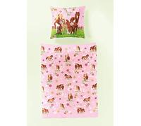 Bierbaum Wohnen 2217_01 - lenzuola singolo per lettino in cotone renforcé, 135 x 200 cm, colore: Rosa