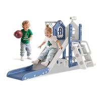 BIERUM Scivolo per bambini 5 in 1, a forma di L, per bambini di età compresa tra 1 e 3 anni, con canestro da basket, giocattolo telescopico e cuscinetti antiscivolo, set da gioco per interni ed