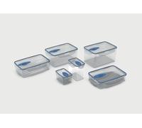 Biesse Set 6 Contenitori Ermetici per Alimenti, 0,3-2,6 L, con Valvola Microonde, Chiusure di Sicurezza, Trasparente/Blu