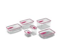 Biesse Set 6 Contenitori Ermetici per Alimenti, 0,3-2,6 L, con Valvola Microonde, Chiusure di Sicurezza, Trasparente/Viola