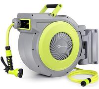 Bietor Avvolgitubo retrattile da giardino montato a parete, avvolgitubo per acqua resistente, 30 m+2 m, con 9 ugelli per tubo modello, blocco di qualsiasi lunghezza, staffa girevole a 180 °