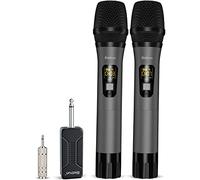 Bietrun Microfoni dinamici per strumenti, doppio microfono dinamico palmare con ricevitore ricaricabile, connessione automatica, design interamente in metallo per karaoke, matrimoni, feste,