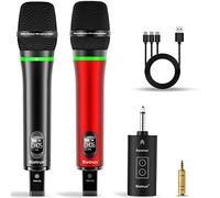 Bietrun Microfono wireless, ricaricabile UHF in metallo, doppio microfono dinamico senza fili, con Bluetooth, per karaoke, altoparlante PA, mixer, feste, chiesa, matrimoni (rosso)