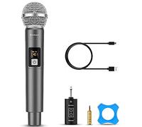 Bietrun Microfono wireless, set di microfoni dinamici in metallo senza fili UHF con ricevitore ricaricabile, uscita spina da 1/4'', per karaoke, chiesa, matrimonio, canto per feste