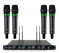 Bietrun Sistema di microfoni wireless a 4 canali con 4 microfoni portatili ricaricabili, microfoni dinamici senza fili in metallo UHF karaoke, canto, chiesa, teatro per famiglie