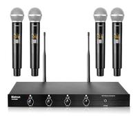 Bietrun Sistema di microfoni wireless a 4 canali con 4 microfoni wireless portatili dinamici senza fili, con uscita mix da 1/4", uscita XLR a 4 canali, portata 165 m, per karaoke, canto, chiesa,