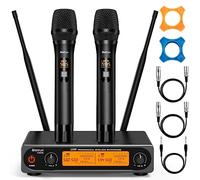 Bietrun Sistema di microfoni XLR wireless, portata 50 m, microfono portatile professionale UHF Dual Metal Cordless Dynamic con cavo XLR per mixer audio, amplificatore, karaoke, chiesa, discorso,