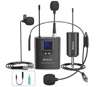 Bietrun UHF Wireless Lavalier Lapel Microphone System/Cuffia/Microfono con supporto, portata 165 piedi, trasmettitore ricevitore ricaricabile, uscita da 1/4", per iPhone, Android, altoparlante PA