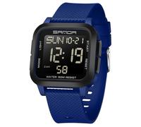 BIEWO Orologio digitale quadrato da uomo, sportivo, militare, multifunzione, impermeabile, quadrante con numeri grandi, quadrante grande, orologio in silicone per ragazzi e studenti, Nero e blu