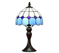 Bieye L30041 Lampada da tavolo in vetro colorato mediterraneo, luce notturna con paralume in metallo blu oceano fatto a mano da 8 pollici di larghezza