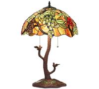 Bieye L30765 Lampada da tavolo in vetro colorato stile Tiffany uva con base in mosaico di tronco d'albero per la decorazione della casa sul comodino del soggiorno, altezza 24 pollici