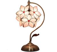 Bieye L30832 Lampada da tavolo in vetro colorato in stile Tiffany con paralume largo 8 pollici, alto 15 pollici, (Fiori di melo rosa)