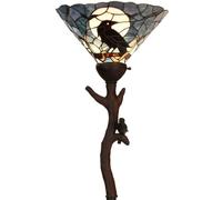 Bieye L30959 Lampada da terra in vetro colorato in stile Tiffany con corvo seduto su un ramo di albero spoglio in una notte di luna piena, per decorazioni di Halloween (Blu scuro)