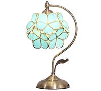 Bieye lampada da tavolo in vetro colorato con fiori di ciliegio e paralume in ottone vintage con paralume a petalo largo 21 cm (Cielo azzurro)