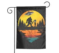 Bifacciale Bandierina Da Cortile 30X45Cm Ufo Alien And Bigfoot Moon Bandiera Della Casa Decorativo Benvenuto Bandiera Per Balcone, Vacanza, Vacanze