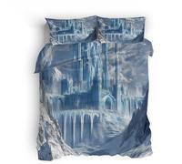 bifaccialeCopripiumino Singolo 135x200cm Castello Di Ghiaccio Montagna Innevata 3D Set di Biancheria da Letto Con Microfibra Comfort Morbida 3-Pezzi con 2 Federe 50x75 con Cerniera e Fascette Angolari