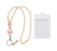 BIFHIG 1 Permesso di Lavoro Cordino, 1 Supporto di Carta di Cuoio dell'unità di Elaborazione, Fiore Perline Catena, Permesso di Lavoro Coperchio di Protezione.