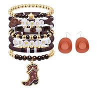 BIFHIG 1 Pezzo di Bracciale in Denim, 1 Paio di Orecchini Cappello da Cowboy, Gioielli in Stile Cowboy Occidentale, Gioielli Creativi Personalizzati, Puntelli Fotografici (Marrone).