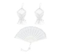 BIFHIG 1 Pezzo di Pizzo Pieghevole Ventilatore E 1 Paio di Guanti, da Sposa Ventilatore Tenuto in Mano, Matrimonio Danza Ventilatore, Decorazione del Partito Accessori (Bianco).