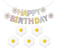 BIFHIG 1 Set di Stendardi di Compleanno E 5 Pezzi di Palloncini Margherite, Bandiere di Carta, Palloncini di Fiori da Sole, Forniture per La Decorazione di Compleanno.