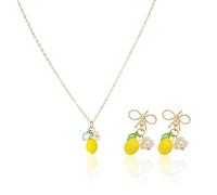 BIFHIG 2 Pezzi di Gioielli Ciondolo Limone, Orecchini Semplici E Versatili, Collana di Frutta Regolabile, Usura Quotidiana con Accessori, Adatto per Feste E Matrimoni.