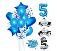 BIFHIG 2 Pezzi di Palloncini per Auto della Polizia, 1 Inserto per Carta Numero 5, 1 Palloncini Numero 5, 14 Palloncini Blu E Coriandoli da 10 G, Decorazioni per La Torta per Bambini.