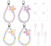 BIFHIG 4 Pezzi di Fiore di Perline Catena del Telefono Mobile, 4 Pezzi di Piazza Guarnizione del Telefono Mobile, 4 Pezzi di Piccolo Cordino, Accessori Decorazione del Telefono Mobile.
