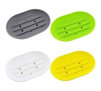 BIFHIG Scatola di Sapone in Silicone Ovale A 4 Pezzi con Design di Drenaggio, Vassoio di Sapone Antiscivolo, Articoli da Toeletta E Forniture di Stoccaggio, Adatto per Bagni E Cucine.