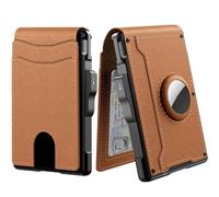 Bifold Business Wallet per uomo, sottile in pelle fermasoldi, custodia pop-up in alluminio e porta carte di credito, Marrone