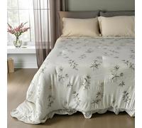 Bifulco Biancheria Trapunta Matrimoniale Invernale Fancy Home Aspen 245x250 cm in Microfibra Stone Washed con Rouches, Double Face Beige