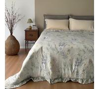 Bifulco Biancheria Trapunta Matrimoniale Invernale Fancy Home Aspen 245x250 cm - Microfibra Stone Washed Effetto Stropicciato con Rouches, Double Face Verde Salvia